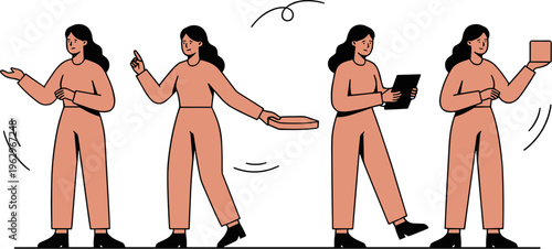 A woman performs various actions with technology in an office setting daily.