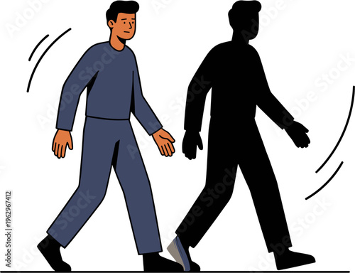 Two men walking side by side in motion with dynamic movement