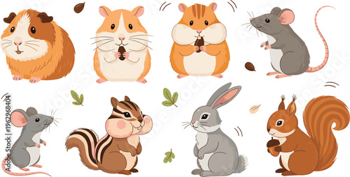 Cute Rodent and Small Animal Collection Featuring Guinea Pigs, Hamsters, Mice, Squirrels, Rabbits, and Chipmunks