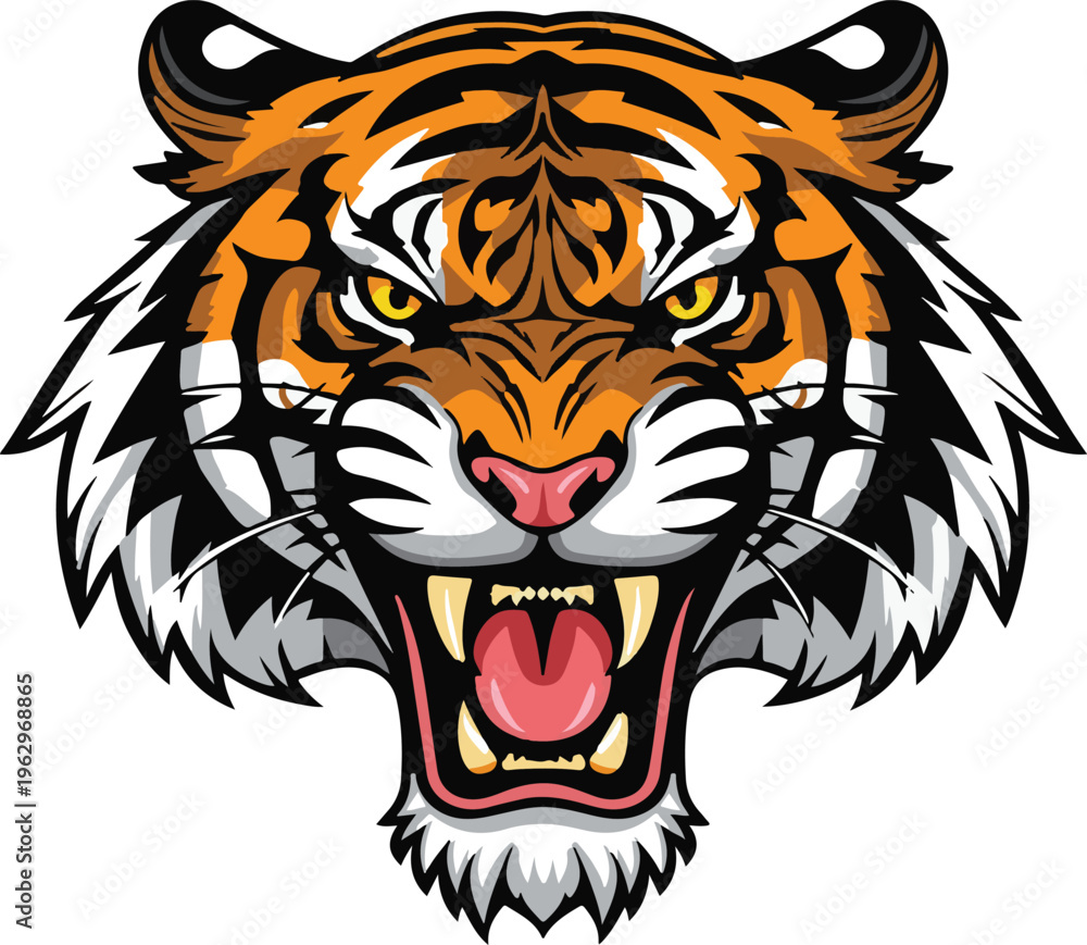 Fototapeta premium Intimidating head of tiger face and tiger head vector for sports badges