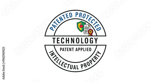 Patented technology seal intellectual property protection with lock and document icons