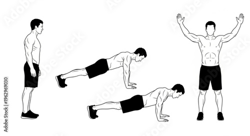 Man doing burpees exercise routine.