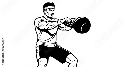 Man doing kettlebell exercise with weights.
