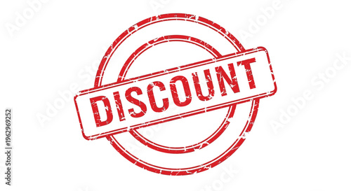 Red distressed stamp with the word discount inside a circular frame
