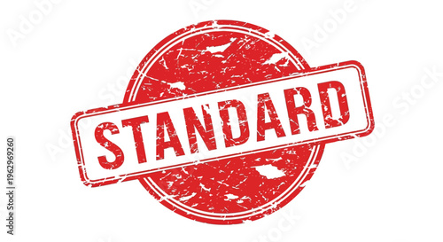 A distressed red stamp with the word standard prominently displayed on a white background