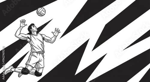 Man jumping to hit volleyball high.