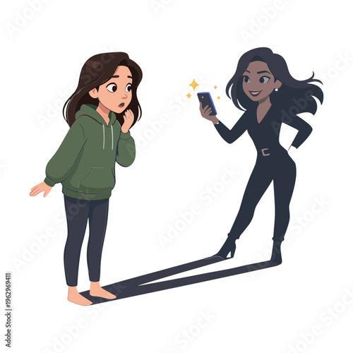 Two women interact with a smartphone in a casual setting indoors.