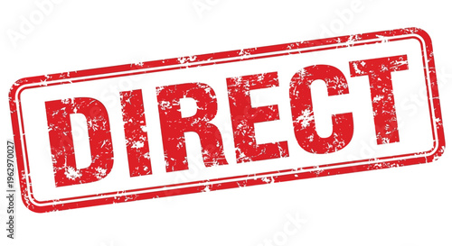 Red rubber stamp displaying the word direct with a distressed texture