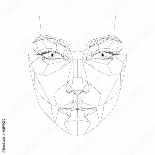 Wireframe Face Construction Geometric Art.