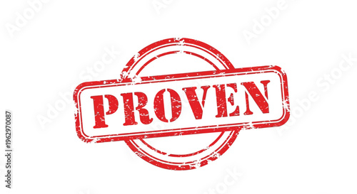 A red distressed stamp reading proven against a plain white background