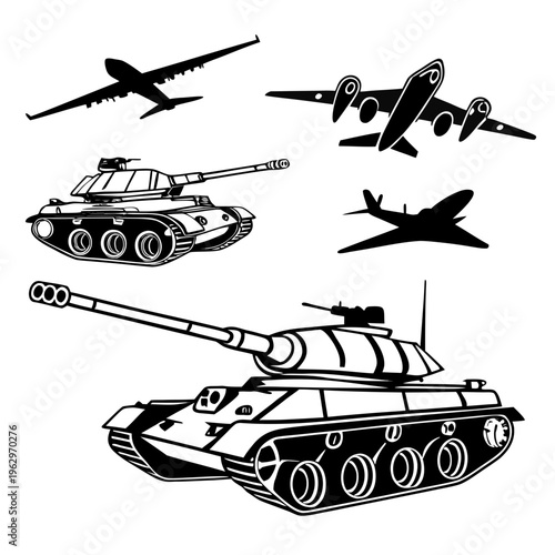 Vehicle battle armoured  tank & war weapons silhouette vector image
