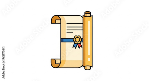 Detailed Illustration of a Rolled Parchment Scroll with Seal and Ribbon.