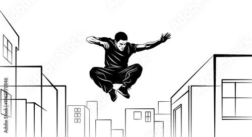 Young man jumping in the air.