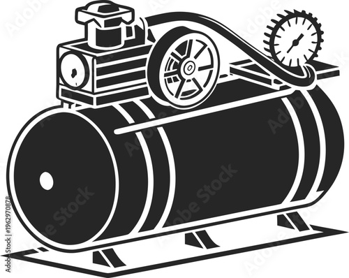 Industrial Air Compressor Tank with Pressure Gauge, Heavy Equipment for Pneumatic Systems and Factory Operations