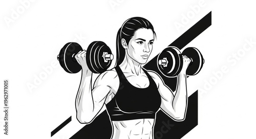 Young woman lifting dumbbells workout.