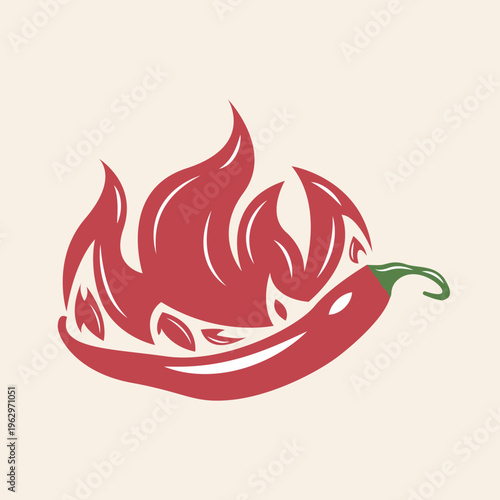 A vibrant red chili pepper with stylized flames, illustrating intense heat and spiciness.