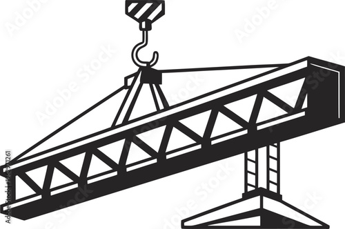 Overhead Crane Lifting Heavy Steel Beam in Construction Site, Industrial Hoisting Equipment and Engineering Operation