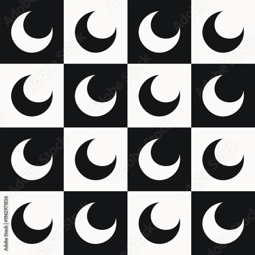 Minimal crescent symbol seamless pattern. Hand drawn half moon icon vector design element.