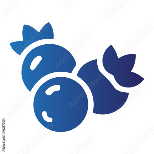 The image showcases a digital illustration of three blueberries with leaves on a white background.