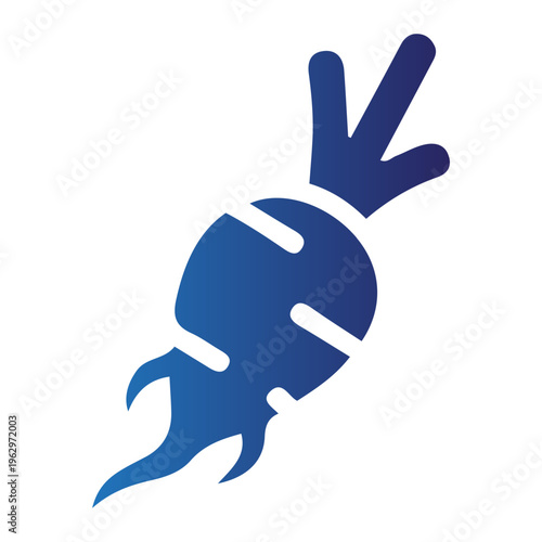 A blue illustration of a cartoon character jumping up with peace signs.