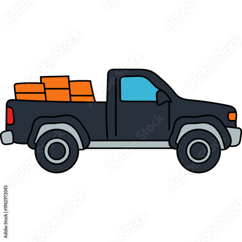 Pickup Truck with Cargo Illustration