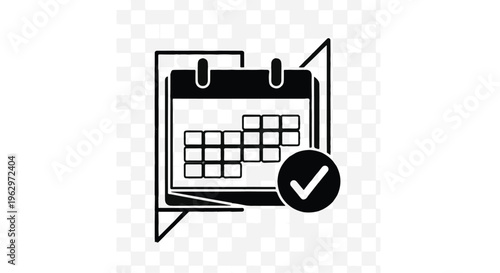 Calendar icon featuring a checkmark symbol, prominently displayed to represent a successfully completed task or confirmed appointment on a schedule.