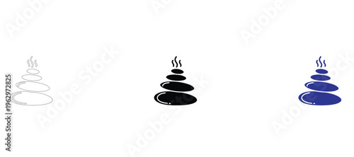  Stacked Zen Stones Icon Set, Hot Massage Stone Therapy Vector Illustration, Spa Wellness and Meditation Concept Graphics, Minimalist Line Art and Silhouette Relaxation Icons for Holistic Healing