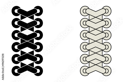 Vector graphic shows two different interwoven shoelace knotting patterns side by side in