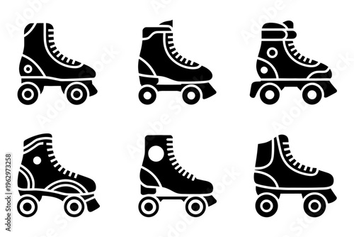 Vector featuring six different roller skate icons with distinct designs and details
