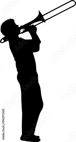 Minimalist jazz musician silhouette, playing saxophone, elegant pose, solid black shape, isolated on light background, modern flat design, sharp details