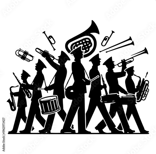 Minimalist jazz musician silhouette, playing saxophone, elegant pose, solid black shape, isolated on light background, modern flat design, sharp details