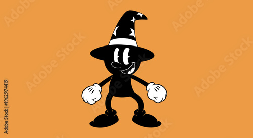 Vintage Cartoon Character Wearing a Witch Hat.