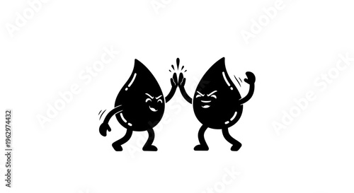 Two cartoon oil drops giving a high five.