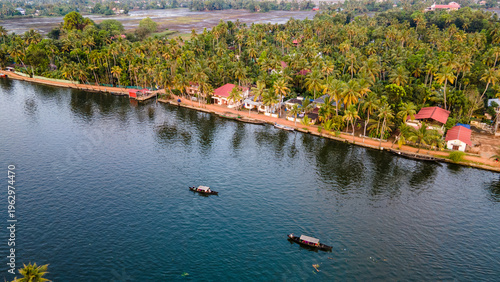 Bild auf Leinwand Backwaters Landscape Kerala Drone View,Village Along Kerala Backwaters Aerial