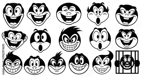 Collection of Diverse Cartoon Faces Expressing Various Emotions.
