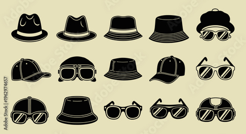 Collection of Stylish Hats and Sunglasses Accessories.