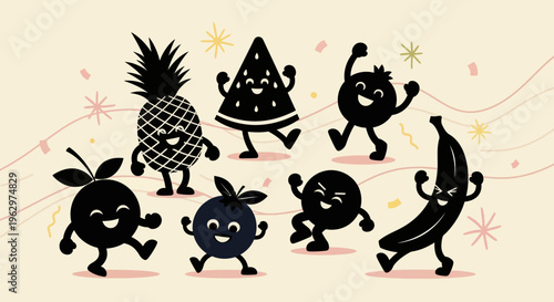 Happy Dancing Fruits Characters Collection.