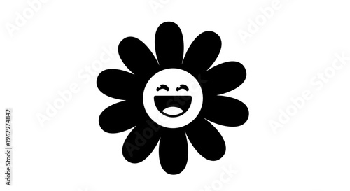 Happy Flower Icon with Joyful Face Illustration.