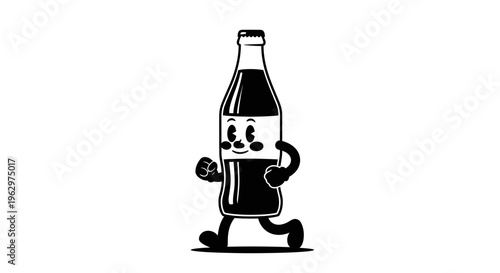 Retro Cartoon Soda Bottle Character Walking Animation.