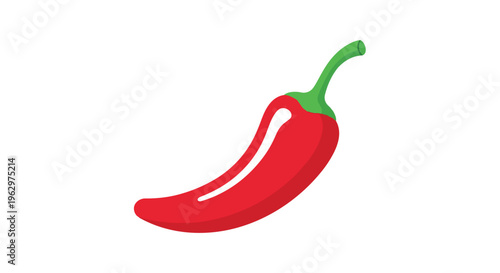 Vibrant graphic illustration of a single red chili pepper with a green stem against a crisp white background
