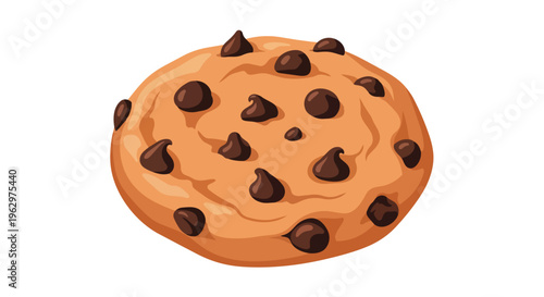 Delightful golden-brown baked cookie with numerous dark chocolate morsels illustration, perfect for sweet cravings and snack