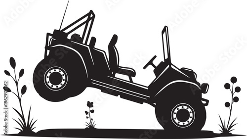 Black silhouette of a jeep driving through plants vehicle