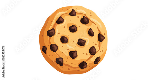 An inviting visual of a perfectly baked golden-brown cookie, generously studded with dark chocolate chips, evoking a sense of sweet comfort and