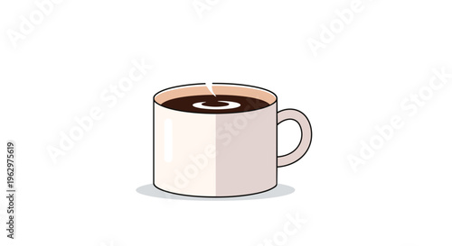 A cheerful, stylized illustration of a steaming hot beverage in a clean, simple white ceramic mug, perfect for morning rituals and cozy moments,