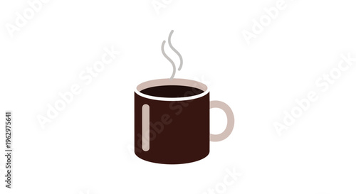 A clean vectorized graphic portraying a steaming dark beverage in a plain brown mug representing comfort morning routines and a delightful warm