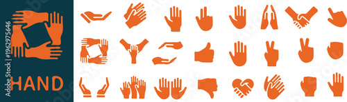 Hand Gestures Silhouette Icon Set Teamwork, Success, and Communication Vector Symbols