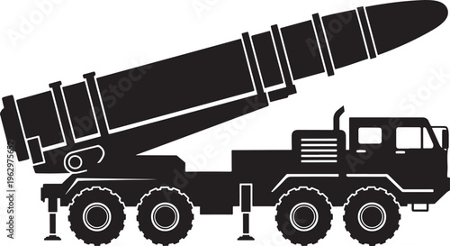 A powerful military truck carrying a large ballistic missile system mounted on a heavy duty chassis designed for rapid deployment and strategic defense operations in various conflict zones around worl