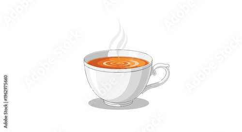 A comforting hot beverage with subtle ripples in a classic white ceramic cup and delicate steam rising gently from the inviting amber liquid