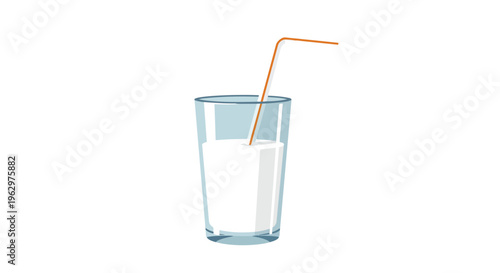 Simple graphic of a clear glass holding a white beverage with a brown straw, representing dairy, healthy drinks, or refreshing options for various