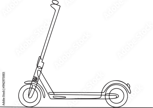 Continuous one-line drawing of a modern electric scooter, symbolizing sustainable urban mobility and convenient personal transportation for city dwellers seeking eco-friendly travel solutions